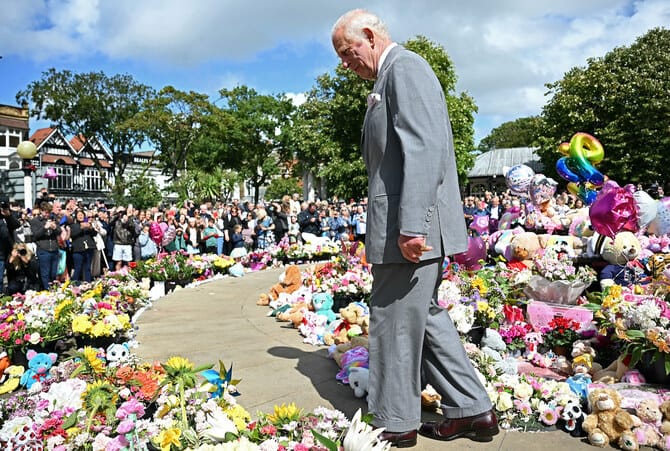 King Charles visits Southport to pay tribute to stabbing victims