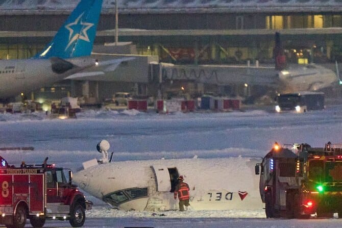 Delta plane flips upside down on landing at Toronto airport, injuring 18