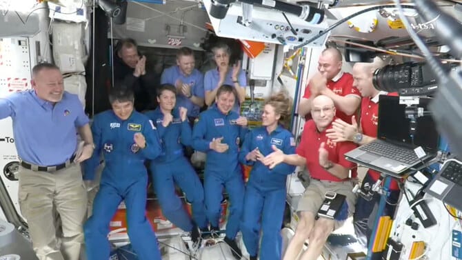 NASA’s stuck astronauts welcome their newly arrived replacements to the space station