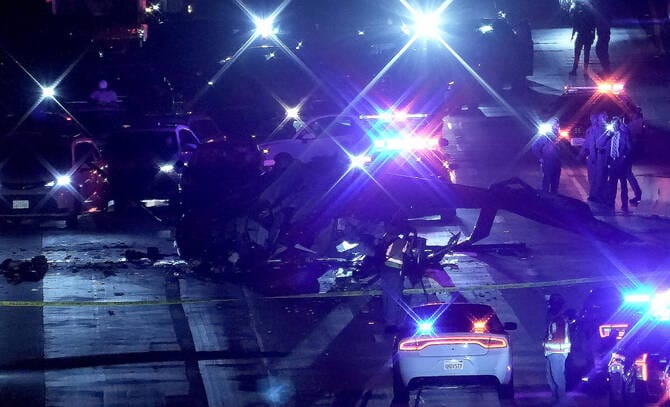 Helicopter crashes onto highway in Sacramento, closing eastbound lanes